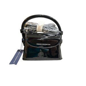 French Connection Glossy Black Mini Handbag Patent Leather Crossbody